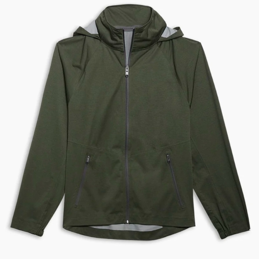 PUBIC REC Forest Green Windbreaker Style Seam Sealed Hooded Jacket
